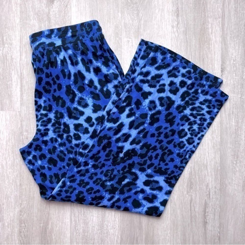JM Collection Women's L NWT Blue Leopard Print Lounge Cotton Blend Sweatpants